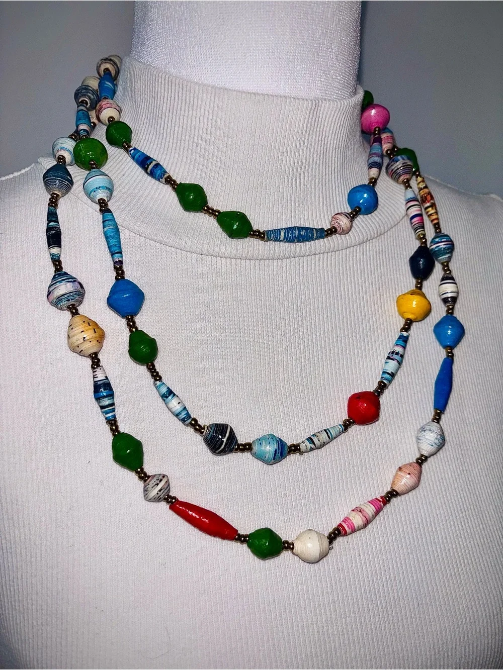 Handmade African Paper Bead Free Trade Necklace - Picture 9 of 10